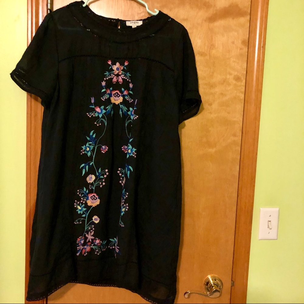Black dress with floral embroidery